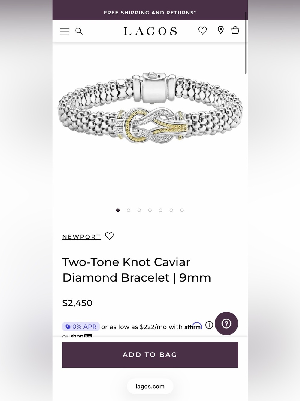 Lagos Newport Two-Tone Knot Caviar Diamond Bracelet | 9mm SIZE S - Picture 4 of 5
